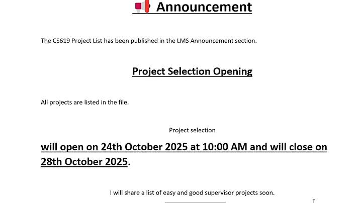 CS619 Project List Published | VU Final Project Selection 2025 Update