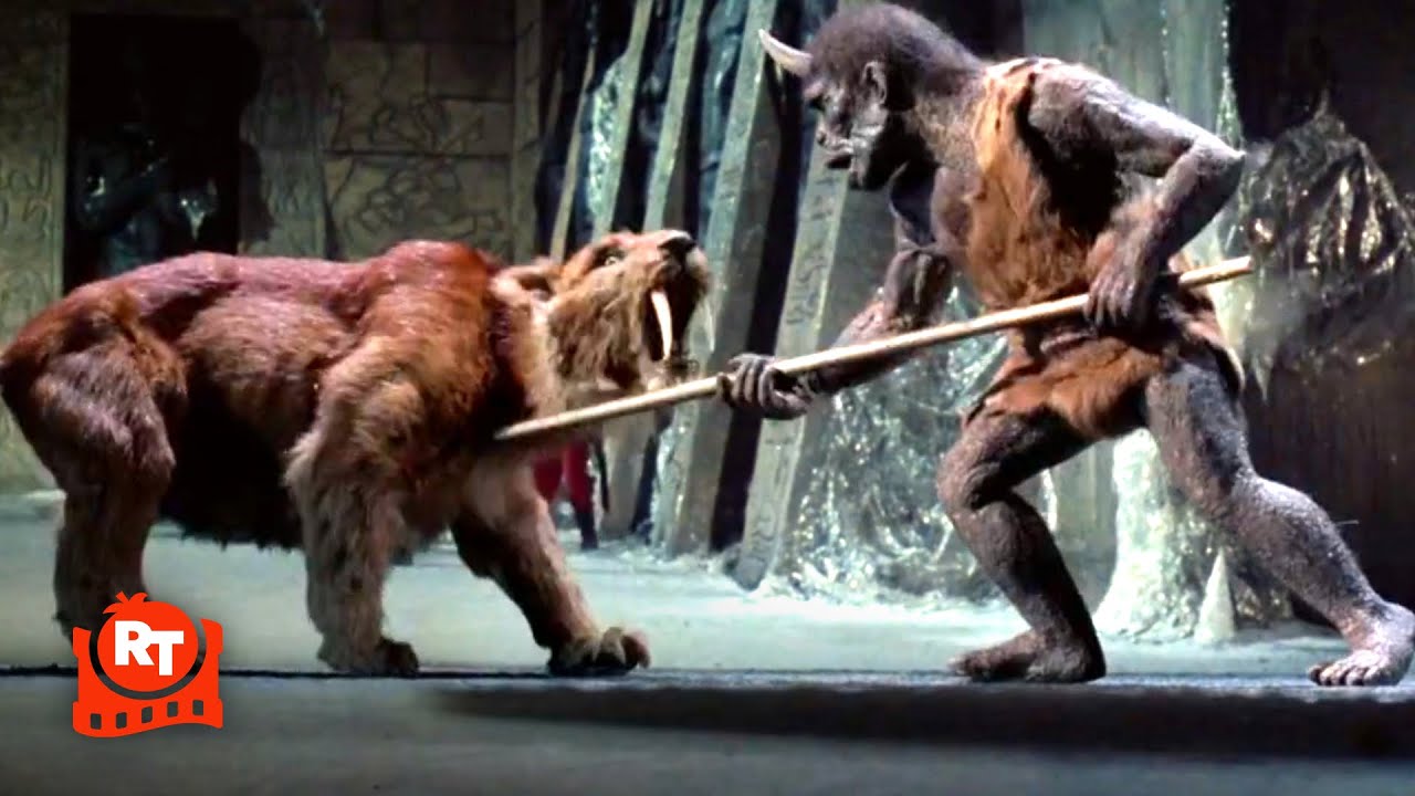Sinbad and the Eye of the Tiger (1977) - Troglodyte vs. Smilodon | Movieclips
