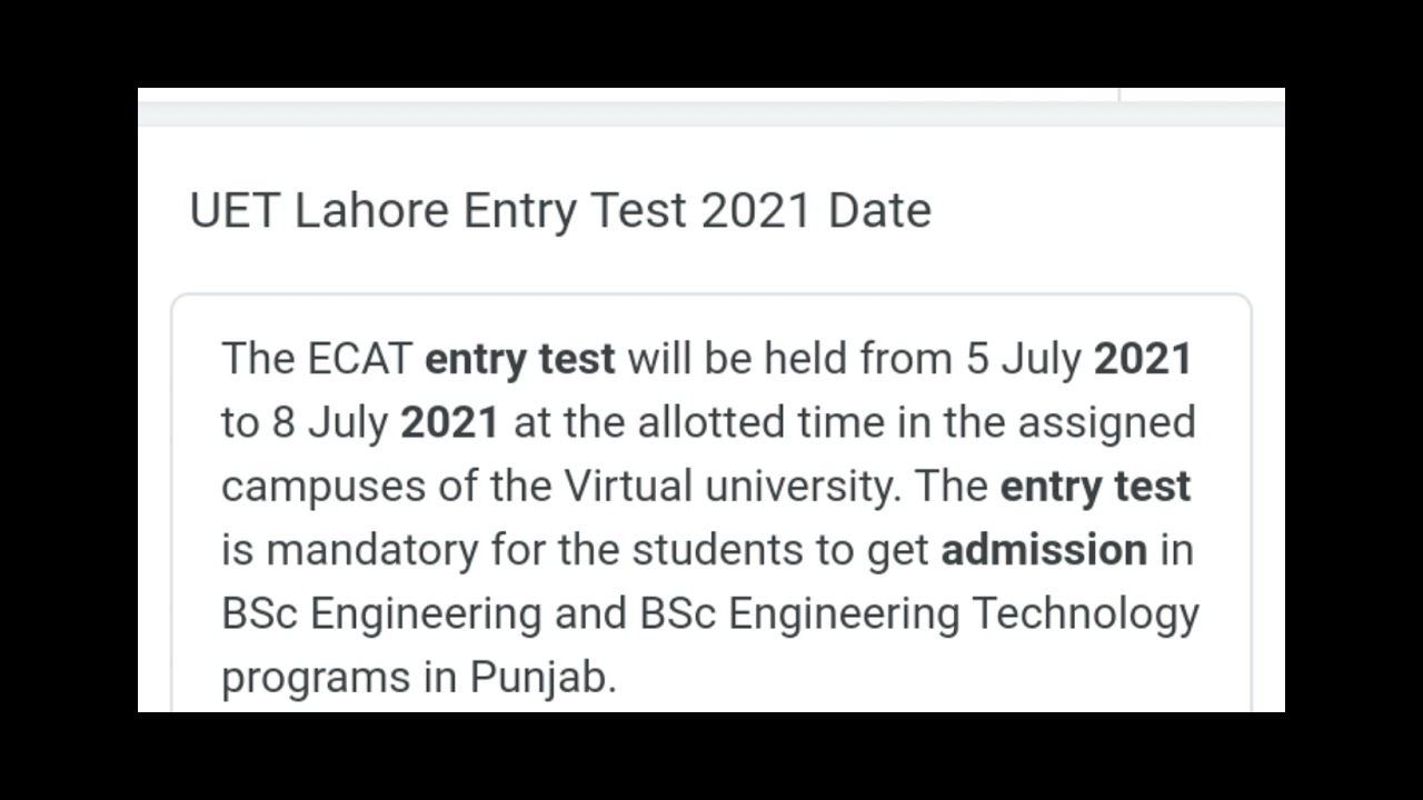 ECAT 2021 NEW DATE | ECAT 2021 | UET LAHORE | UET ADMISSIONS 2021 | UET ECAT NEW DATE 2021