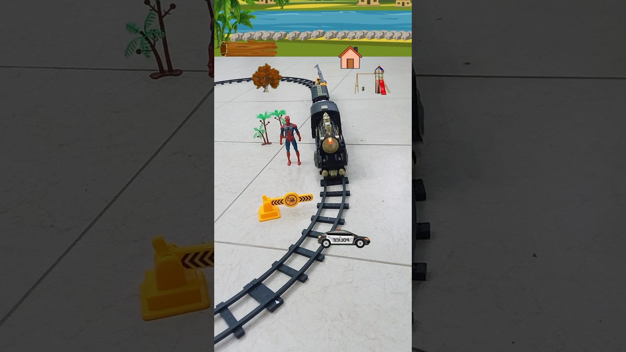 police car crossing the railway line while the train approaching fast 