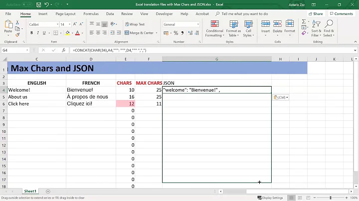 How to create a JSON string from Excel columns