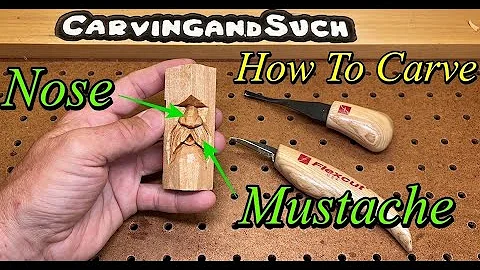 Nose and Mustache Wood Carving with Knife on Basswood.