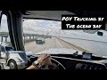 POV Truck Driving By The Ocean Bay In Alabama
