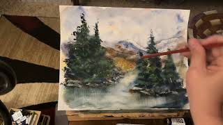 Watercolor painting, scraping mountains, Daniel Smith paint and Canson Graduate paper