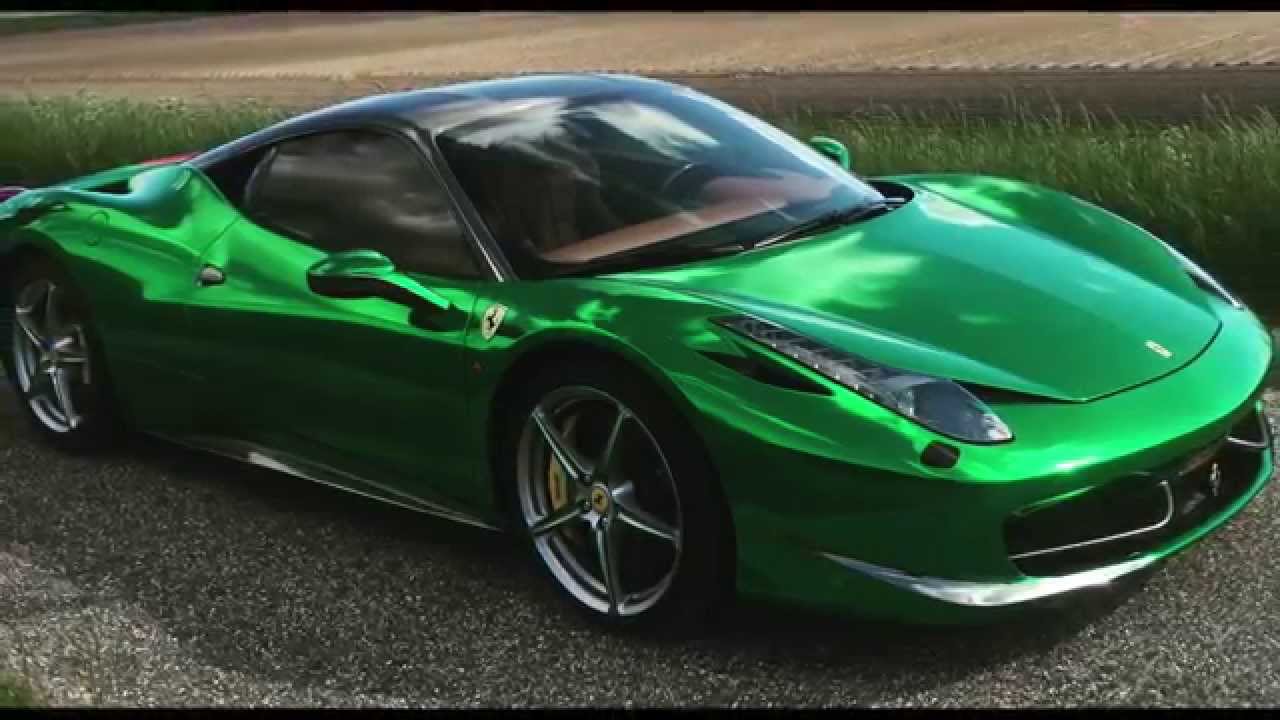 Ferrari 458 green chrome wrap - YouTube