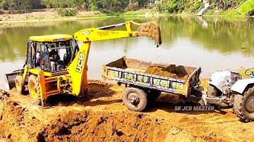 Jcb 3dx Machine Loading Red Mud In Mahindra 475 Di And Powertrack 434 Ds Plus Tractor | Jcb Tractor