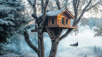 Man Builds a Treehouse in the Freezing Winter Snow | Start to Finish