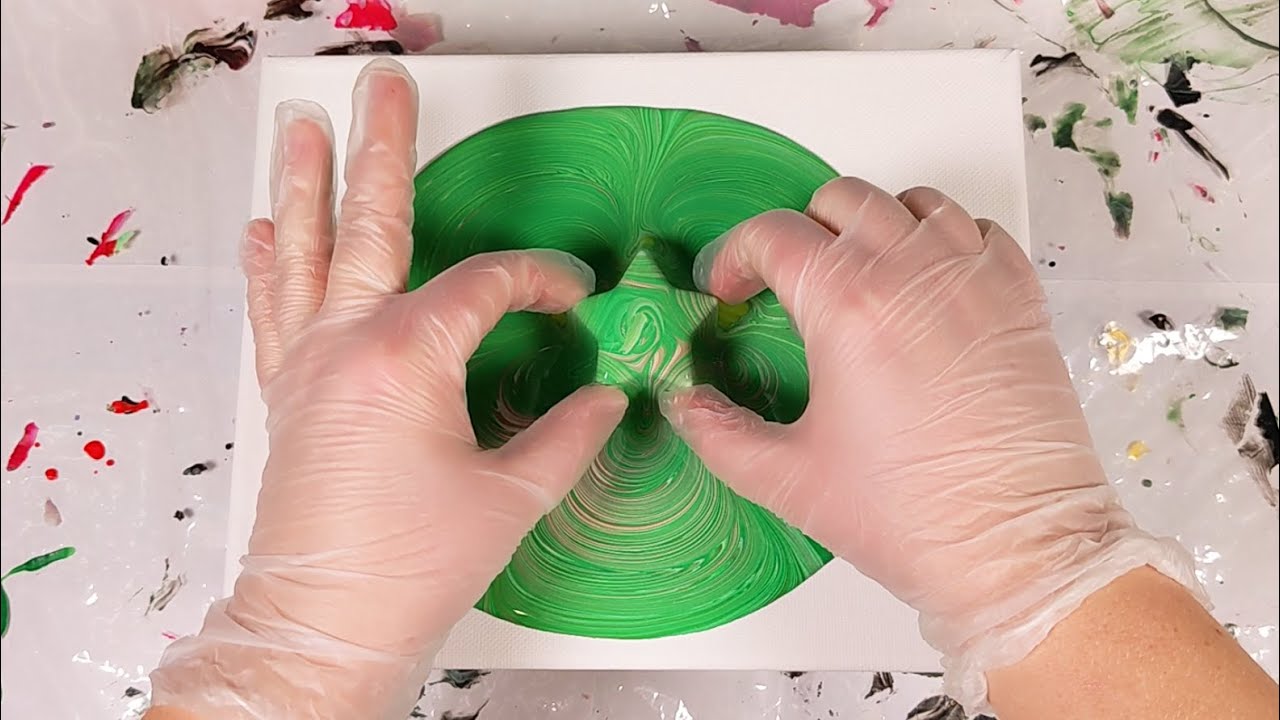Green & Gold Tree Ring Pour On A Star - Leftover Paint Pour - Acrylic ...