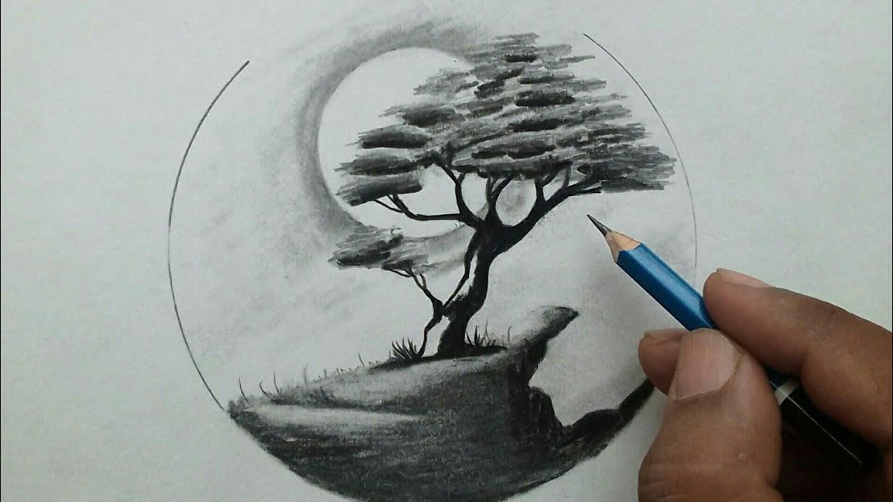 Easy Moonlight night scenery drawing step by step / pencil drawing ...