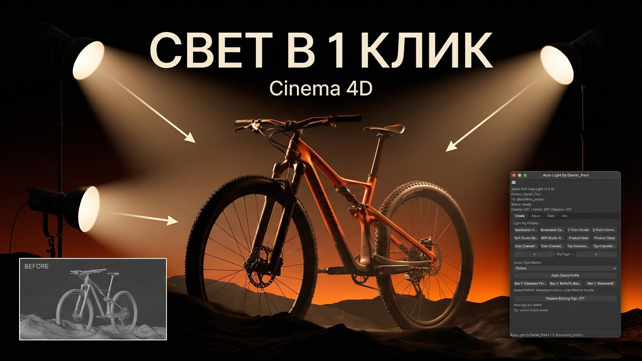 Как поставить свет в Cinema 4D за 1 клик