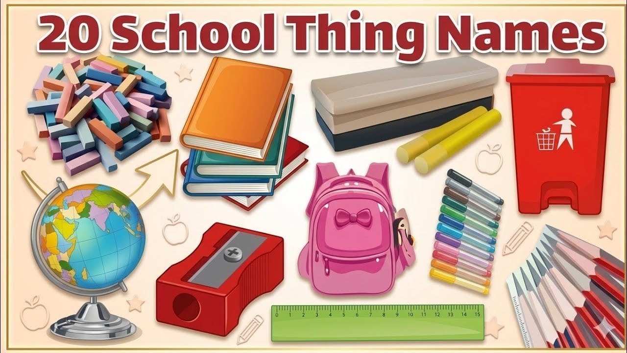 Learn 20 School Things Names for Kids | Easy English Vocabulary Video ...