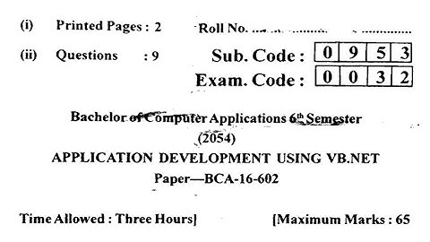Gndu BCA 6th Semester Application Development Using VB.NET Question Paper | Bca Question Paper 2024
