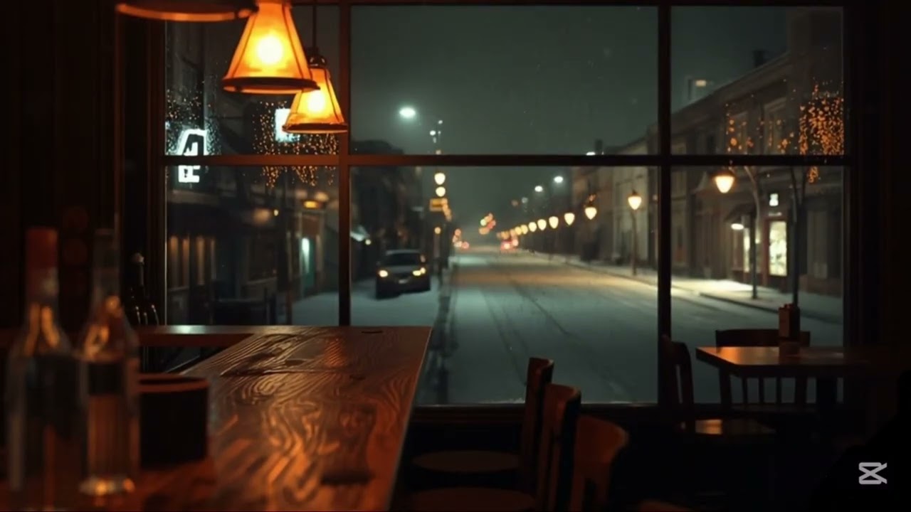 Cozy Bar Ambience ❄️ Snowy Winter Night | Warm Jazz Bar | 4K Relaxing Loop