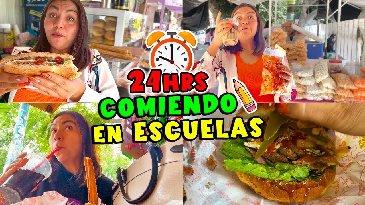 🎒24 HORAS COMIENDO EN ESCUELAS!🏫IYadeli Merlin🤍