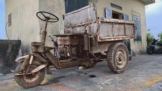 Restoration of a 3-wheeled vehicle carrying old construction materials | Restore of 3-wheeler engine
