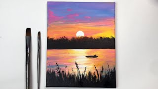 acrylic sunset easy painting tutorial colorful step