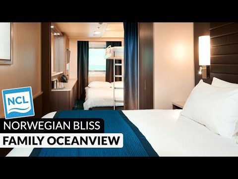 Norwegian Bliss Family Oceanview Stateroom walkthrough tour