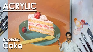 Realistic Cake Painting in Acrylic Color | Still Life Painting in Acrylic | step by step