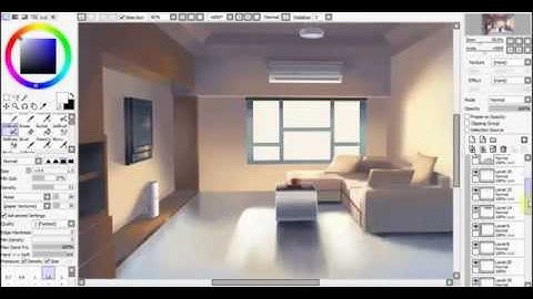 Painting Process 2D Anime Interior Background Art