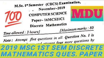 2019 MSc Computer science 1st Sem Discrete Mathematics question paper mdu #shorts #mdu#previus_paper
