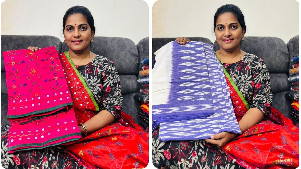 Chandari Katha Work Dupatta n Cotton Pochampalli Dress Materials ...