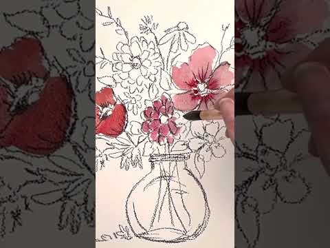 Watercolor and Charcoal pencil create beautiful flowers