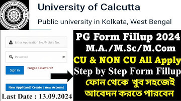 Calcutta University PG Form Fillup 2024-2025 : MA, MSc, MCom // Step by Step Online Apply