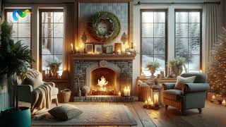 #Cozy Log Cabin Scene - #fireplace crackling sound - Cozy living room #Snowfalling 4K #asmr