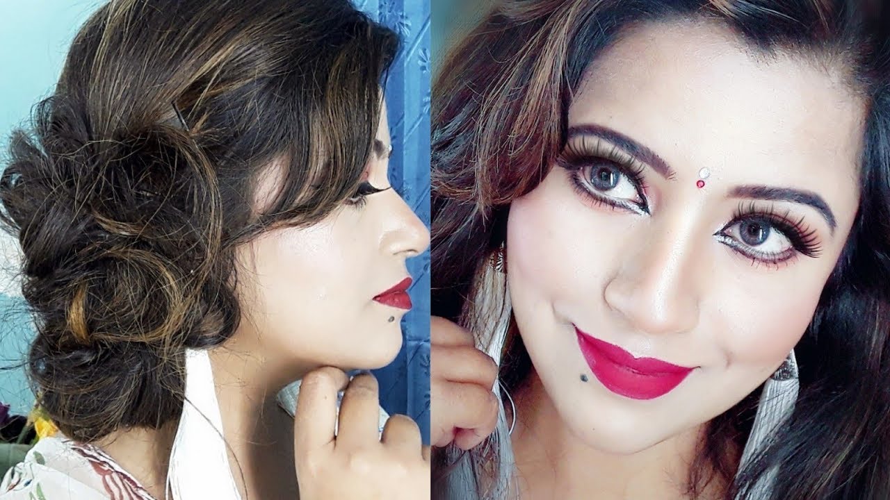Pohela Boishakh makeup || hairstyle Tutorial 2017 || Traditional Makeup &  Bun || Bengali New Year - YouTube