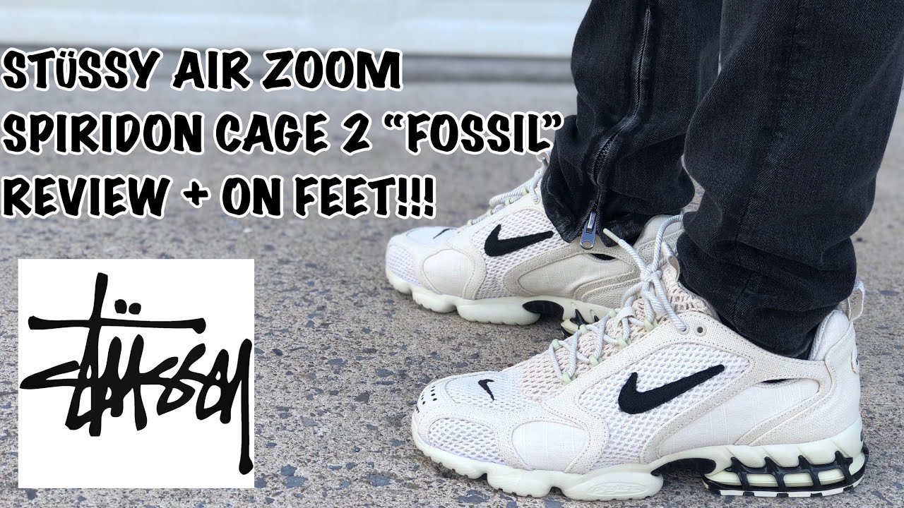 nike air zoom spiridon cage 2 stussy fossil on feet