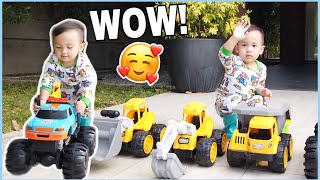 CARWASH PRETEND PLAY OUTDOOR FUN! BIG MONSTER TRUCK, EXCAVATOR, TRUCKS!