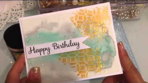 Metallic gold embossing paste, stencils & watercolor HB cards!