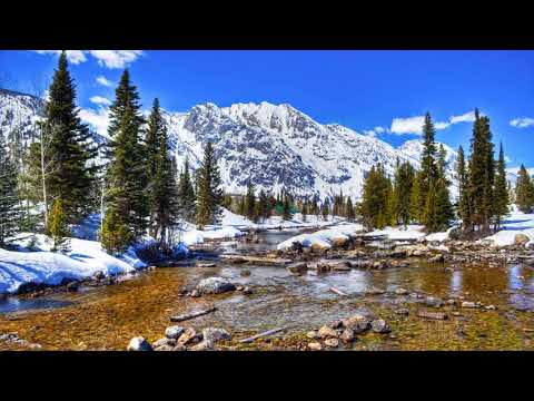 Картинка горы. Grand teton national park, деревья, горы, зима, США, снег, wyoming, камни.