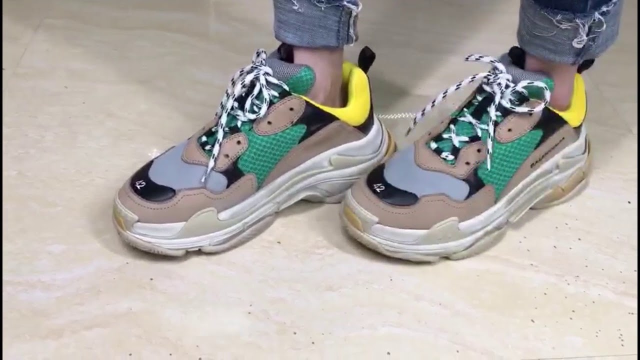 balenciaga triple s green on feet