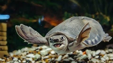 KEMDUATV | Ngày thứ 2 về nhà mới, em rùa mũi lợn có vẻ như đã sớm hòa nhập nhanh với cộng đồng.