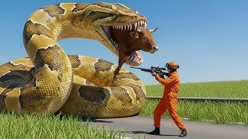 Heroic Rescue Team Saves Exhausted Cow From Giant Golden Python’s Deadly Attack 🐂🐍 | #humanity