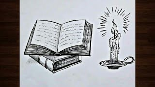 رسم بقلم الرصاص | رسم كتاب | رسم شمعة how to draw a book | how to draw candle