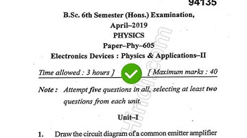 2019 Mdu BSc Physics Hons 6th Sem Electronics Device Question Paper