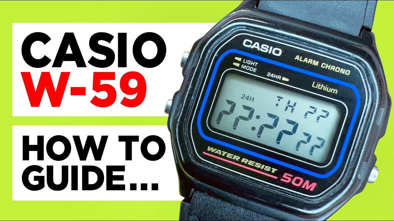 #CASIO W-59 - HOW TO SET the Time, Date, Daily Alarm plus Hourly Signal ...