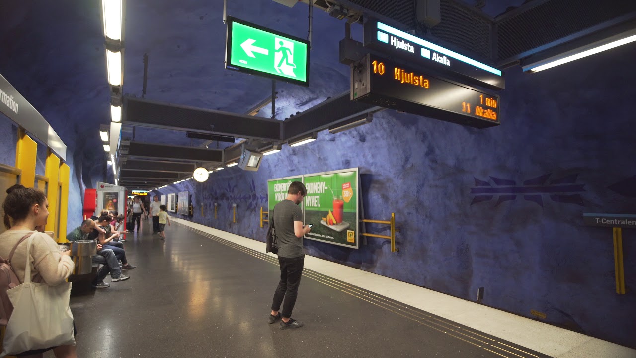 Sweden, Stockholm subway ride from T-Centralen to Rådhuset
