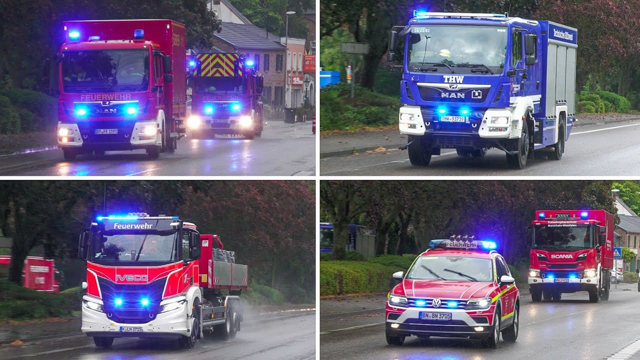 [Starkregen in NRW] Großeinsatz für Einsatzkräfte in Bedburg - Einsatzfahrten 