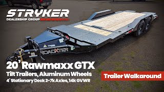 Rawmaxx 20' GTX Tilt Trailer 2-7k Axles, Aluminum Wheels, 4' Stationary Deck