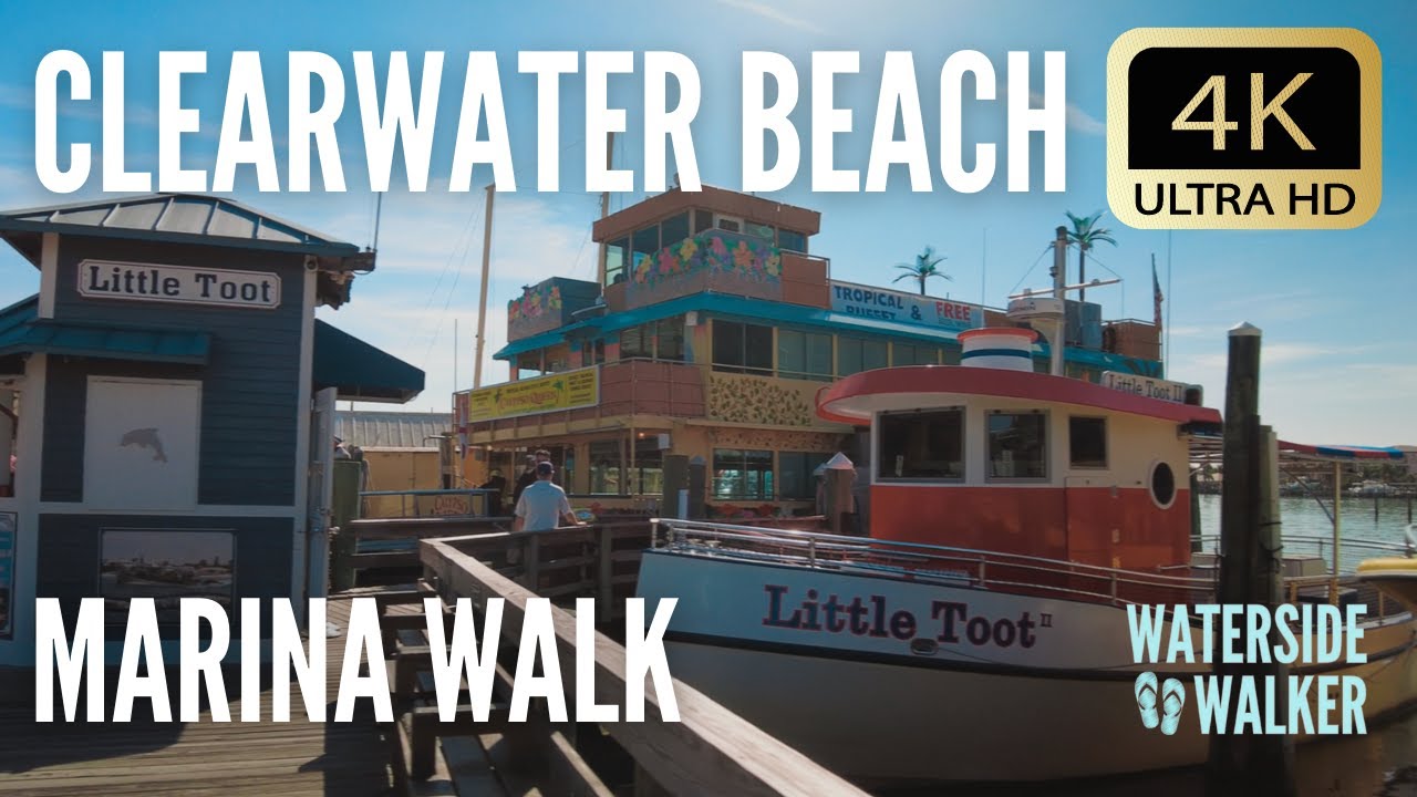 4K Walking Tour Clearwater Beach Florida - Marina Walk  - No Narration,  Binaural Audio