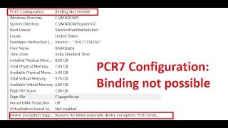 Device encryption support failed /PCR7 binding is not supported in HP Pavilion