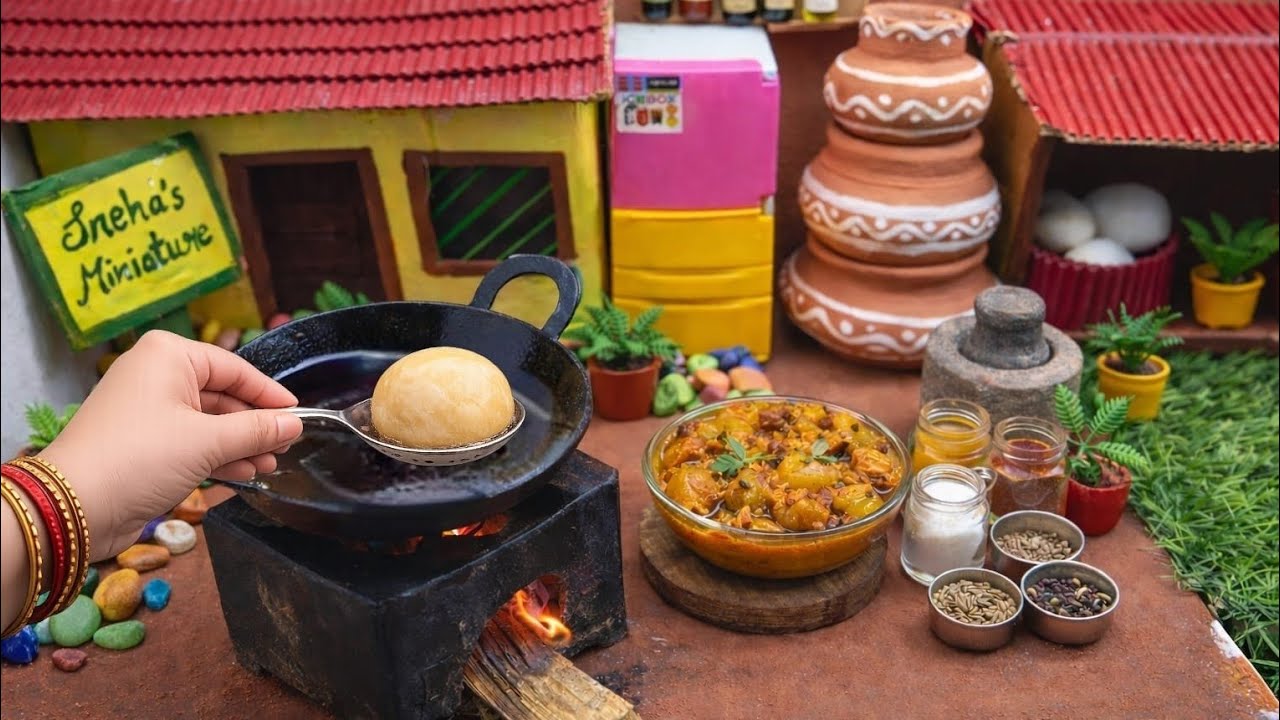 Miniature Puri with Aaloo Curry Recipe| Mini kitchen| Sneha's Minature