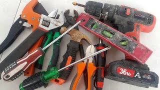 Engineering Tools Collection, Drill, Grinder, Hammer, Screwdriver, Pliers, Wrench, Cutting Pliers