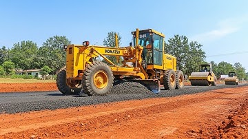 Amazing Road Construction In Action! Komatsu Motor Grader Levers Gravel for New Highway Construction