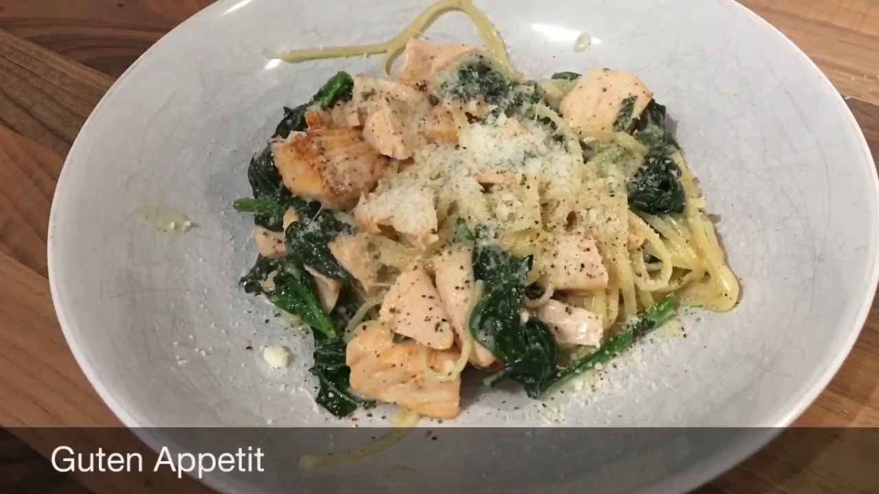005 Linguine Mit Lachs Und Spinat In Weisswein Sahnesosse Youtube