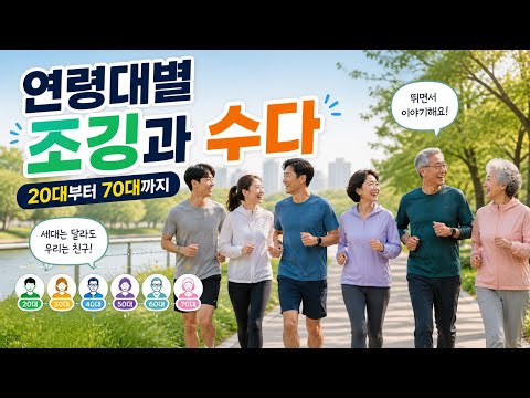 연령대별 달리기와 수다, 20대부터 70대까지의 조깅