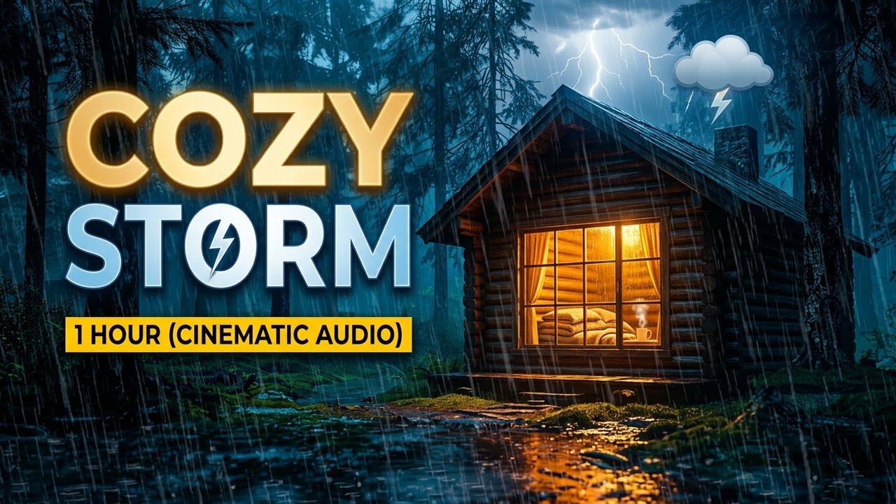 1 Hour Cinematic Rain & Thunder | Cozy Forest Cabin